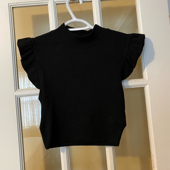 Ruffle sleeve mock-neck cropped top - Picture 1 of 3